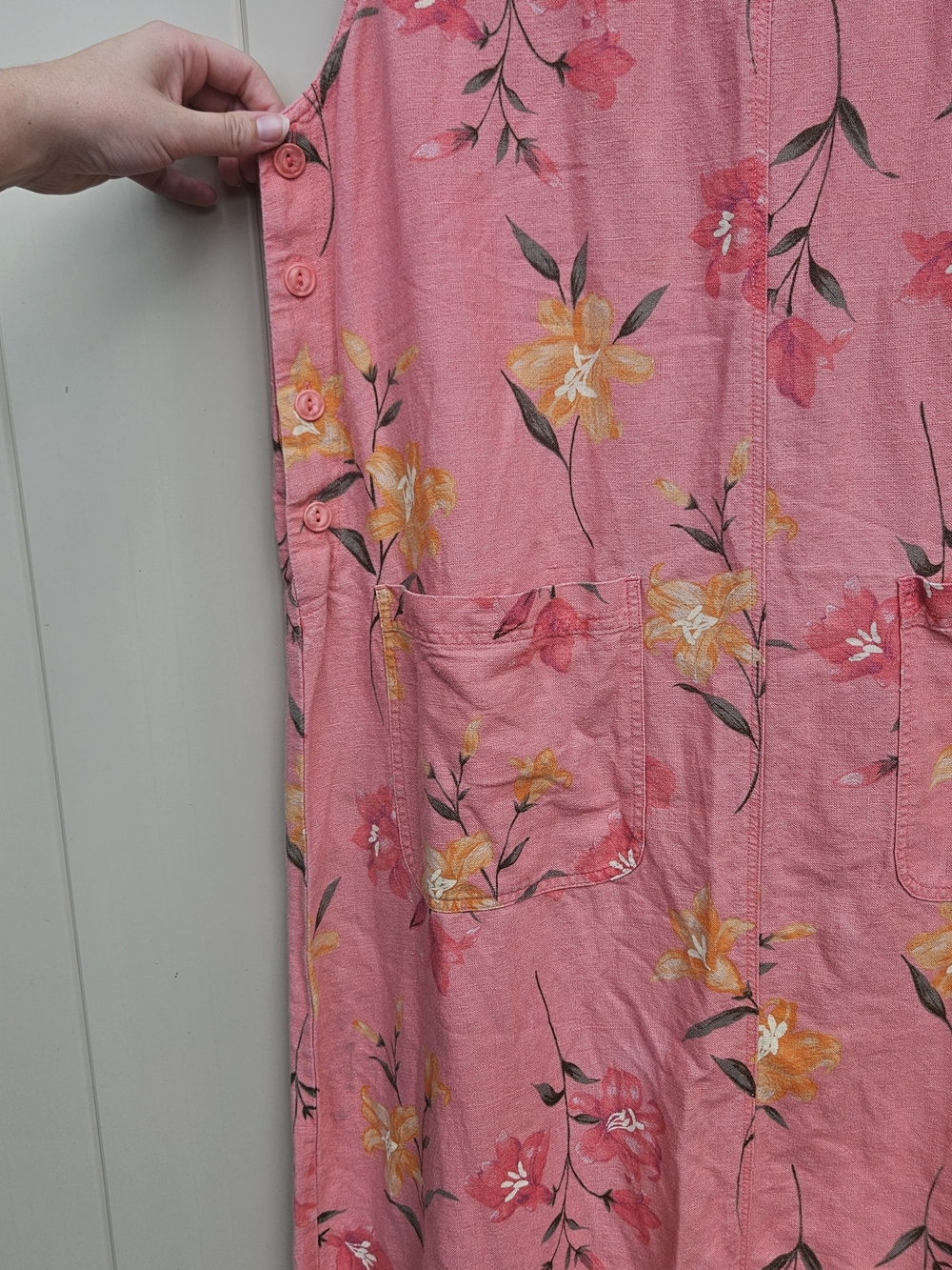 Sleeveless Pink Floral Women's Dress Linen/cotton